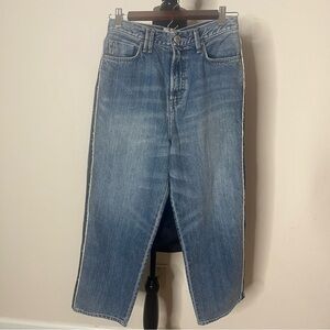 Moname Women’s High Waist Straight Leg Cropped 5‎ Pocket Medium Wash Jeans Sz 23